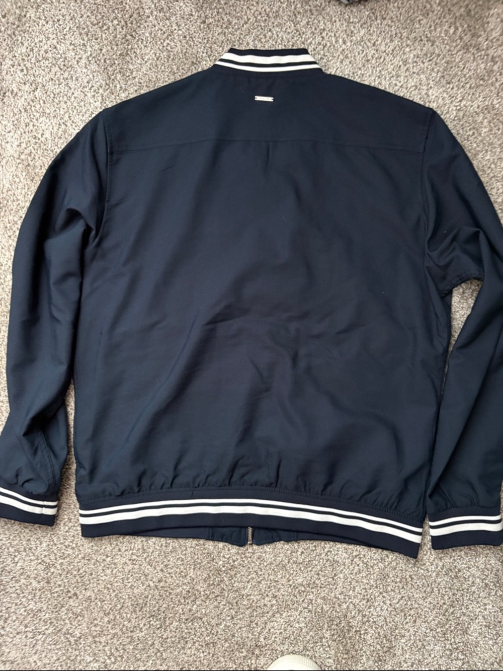 Denim & Flower Men's Navy Bomber Jacket with Striped Trim - Picture 4 of 6